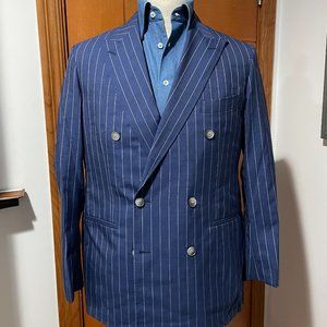 Suitsupply MTM Blue Pinstripe Double Breasted Suit (38R Shoulder, 42S Fit
